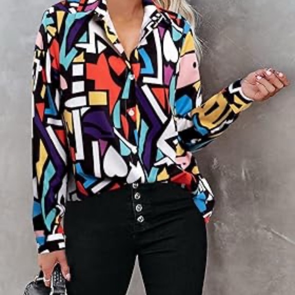 BIG DART Colorful Geometric Print Women's Top blouse - Picture 8 of 12